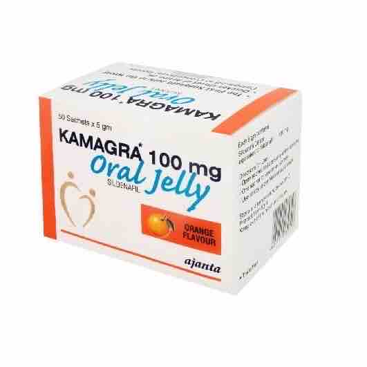 La foto muestra una caja de Kamagra Oral Jelly 100 mg